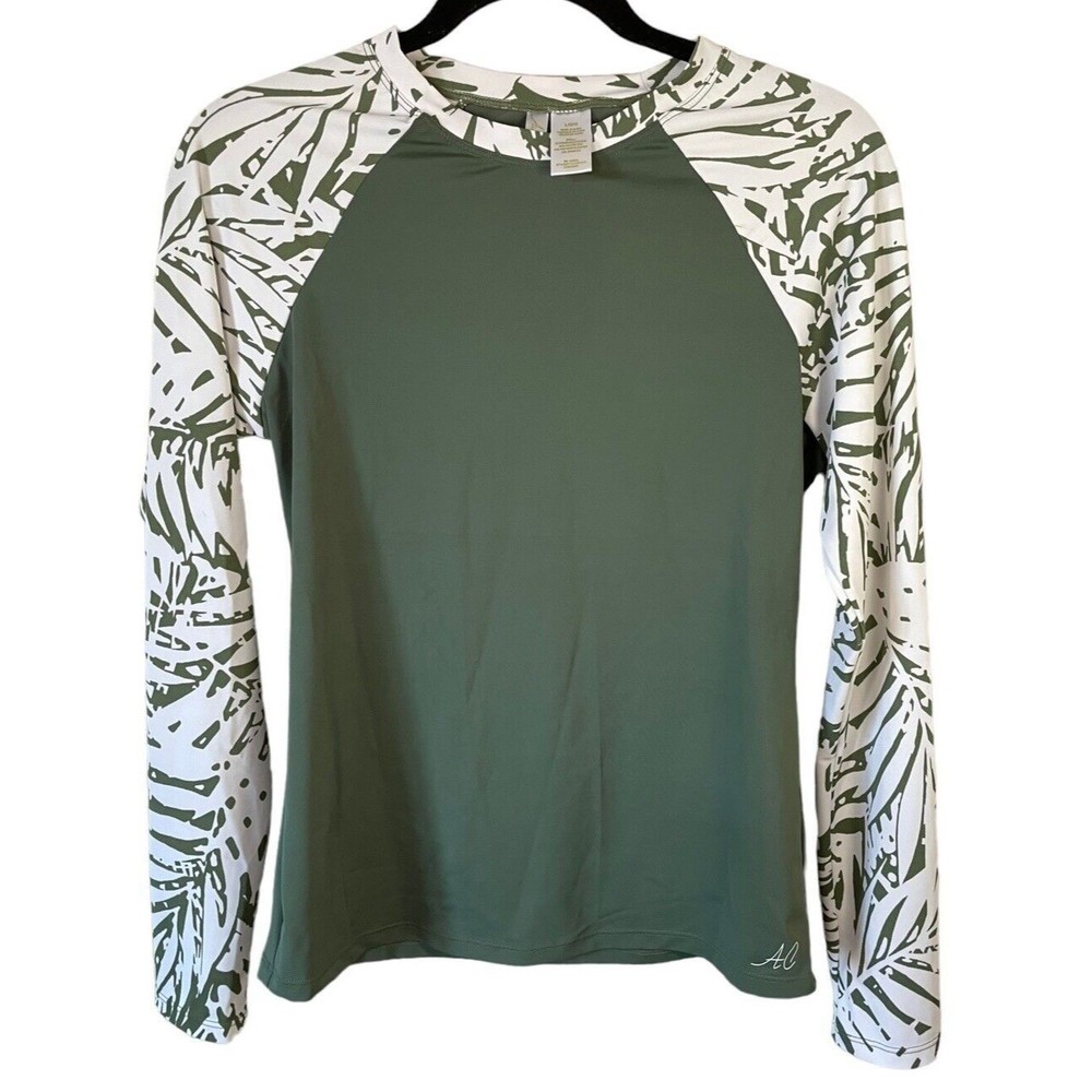 Anne Cole Women’s Green Botanical Long Sleeve Rash Guard Swim Top Size Large